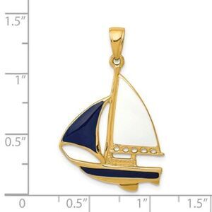 14K 2-D Blue and White Enameled Sailboat Pendant